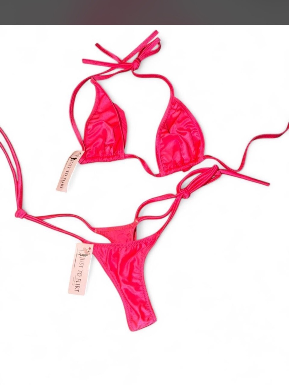 Hot Pink String Triangle Bikini Set - Women Swim